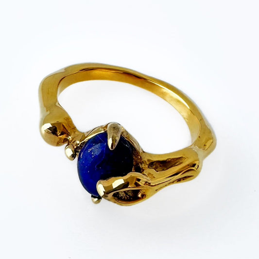 Blue Natural Stone Ring 18K Gold Plated