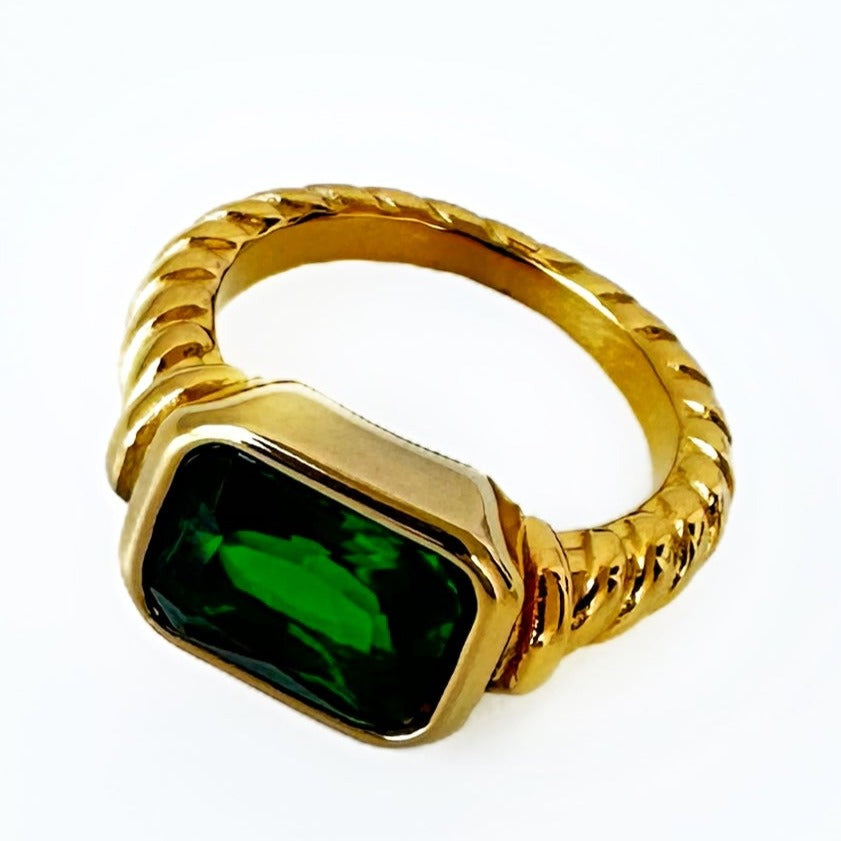 Green Square Zirconia Ring 18K Gold Plated