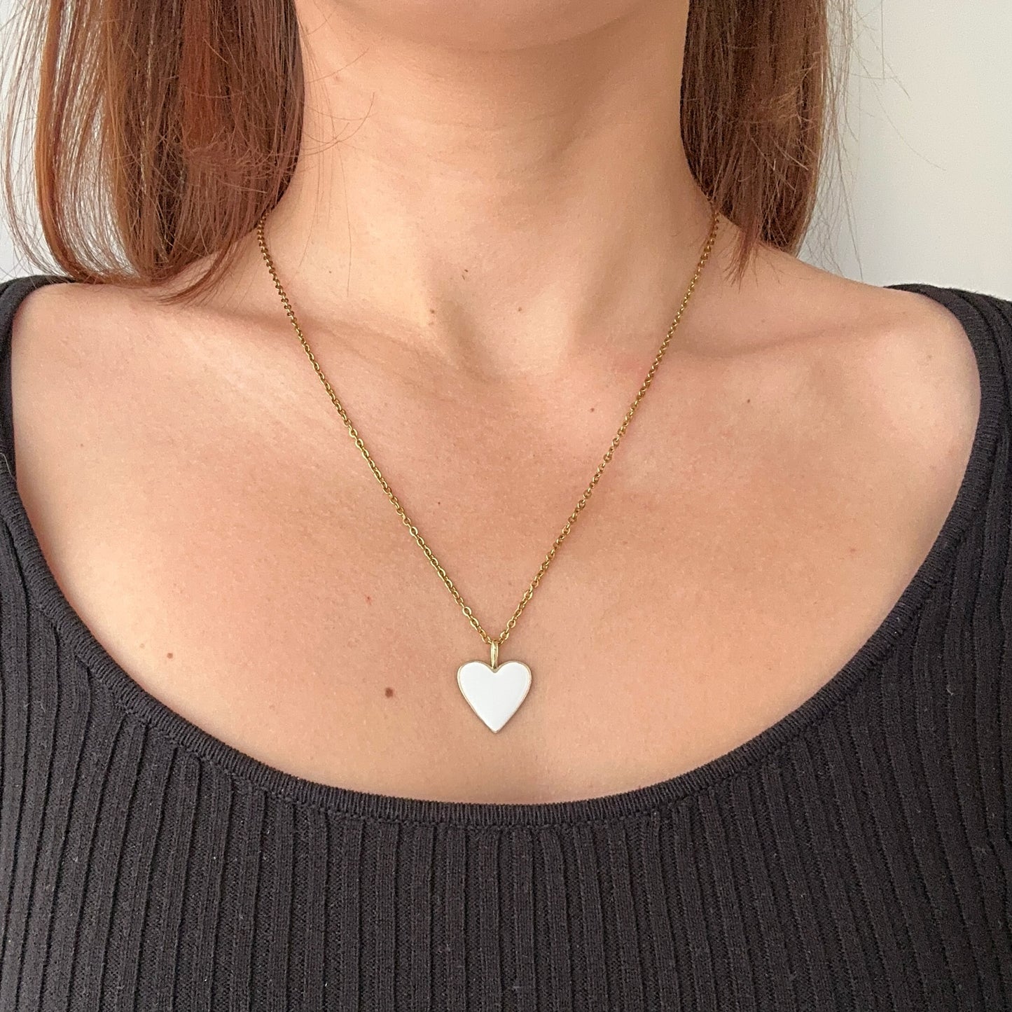 White Heart Necklace 18K Gold Plated