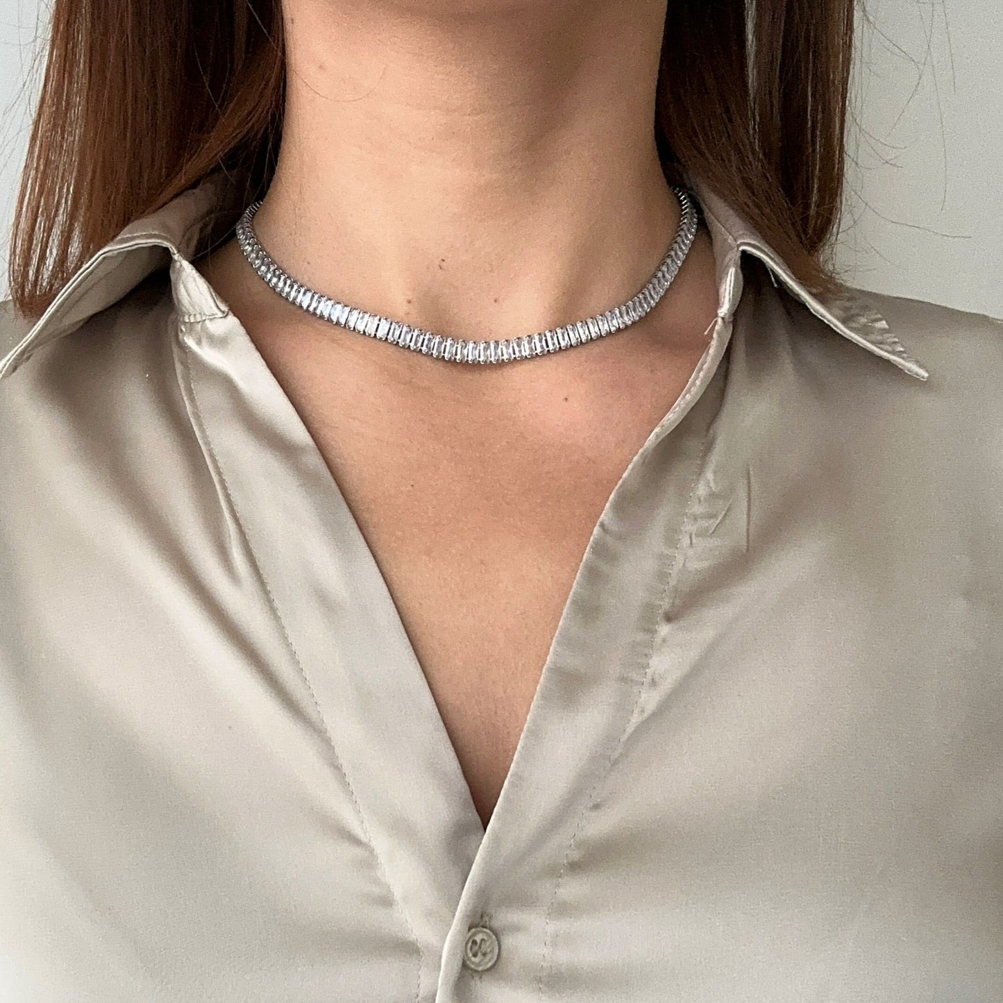 Zirconia Choker Rhodium Plated