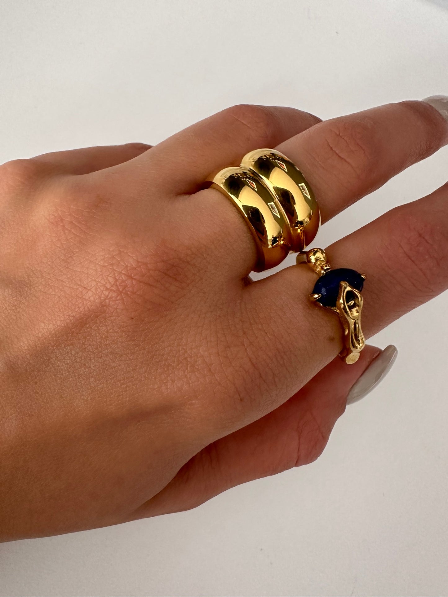 Blue Natural Stone Ring 18K Gold Plated