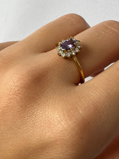 Purple Flower Ring 18K Gold Plated