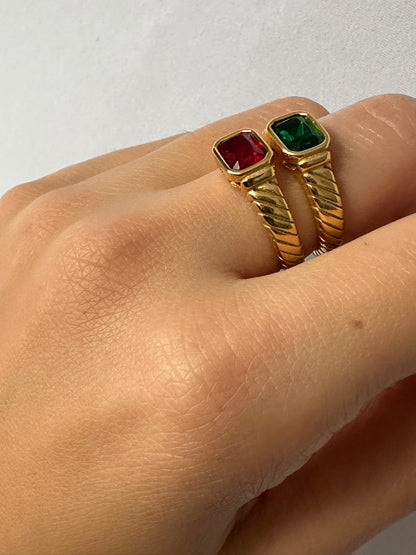 Red Zirconia Ring 18K Gold Plated