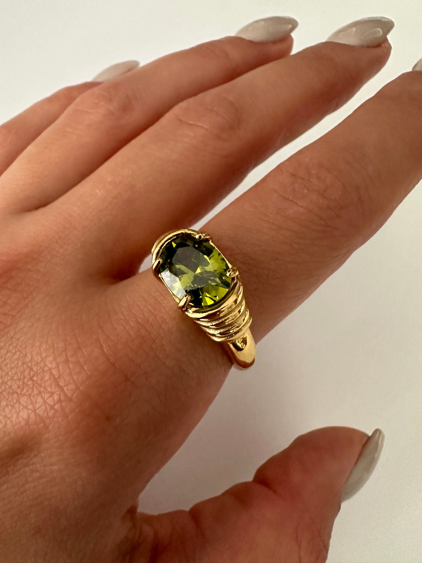 Green Zirconia Ring 18K Gold Plated