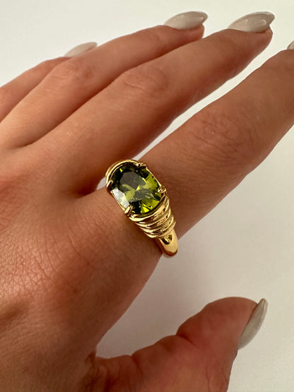 Green Zirconia Ring 18K Gold Plated