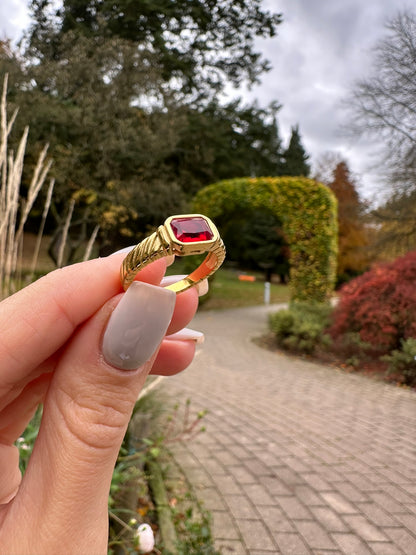 Red Zirconia Ring 18K Gold Plated