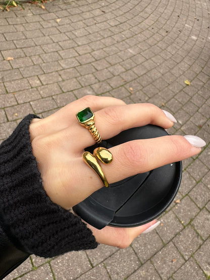 Green Square Zirconia Ring 18K Gold Plated