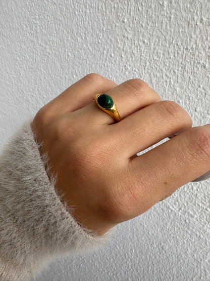 Green Stone Ring 18K Gold Plated