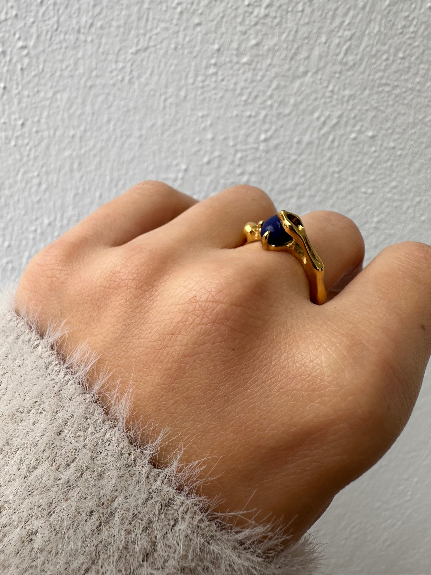 Blue Natural Stone Ring 18K Gold Plated