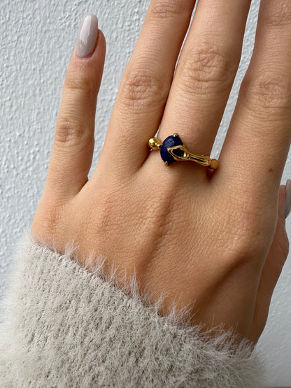 Blue Natural Stone Ring 18K Gold Plated