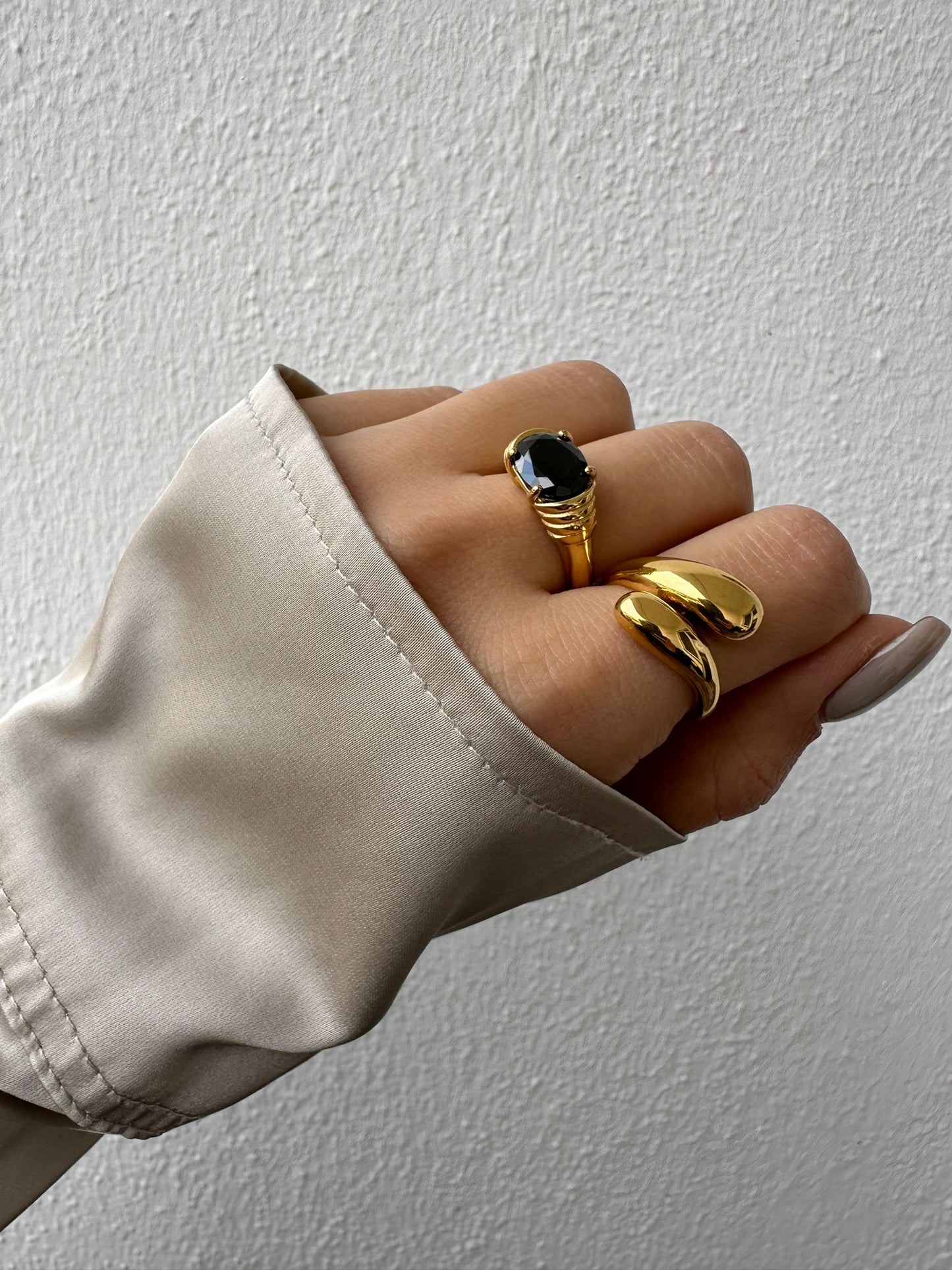 Black Zirconia Ring 18K Gold Plated