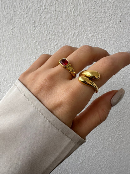 Red Zirconia Ring 18K Gold Plated