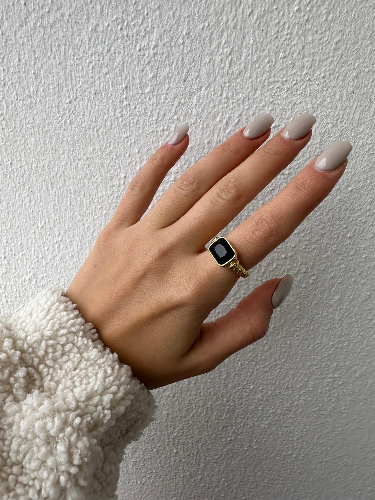 Black Square Zirconia Ring 18K Gold Plated