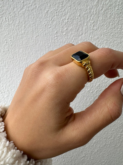 Black Square Zirconia Ring 18K Gold Plated