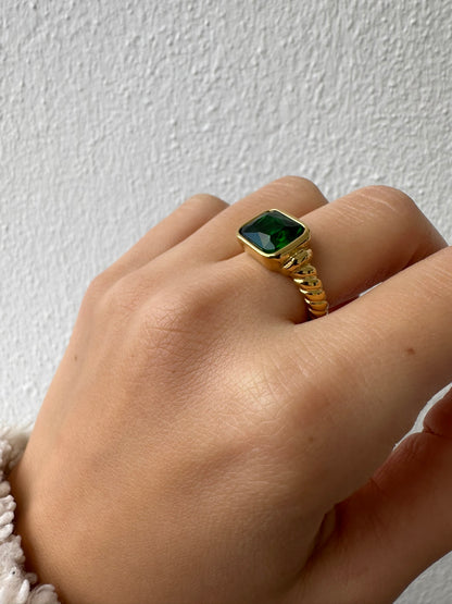 Green Square Zirconia Ring 18K Gold Plated