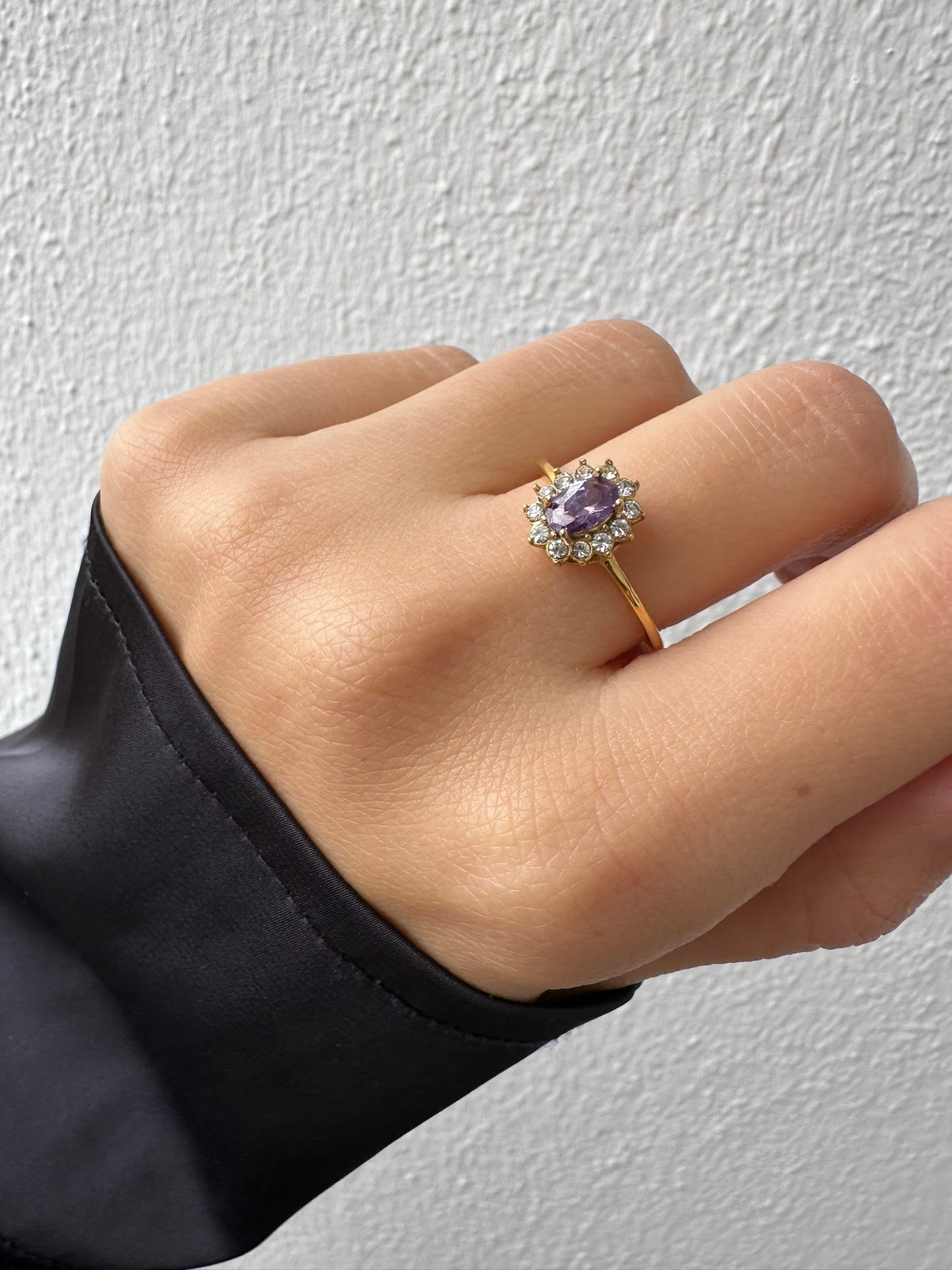 Purple Flower Ring 18K Gold Plated