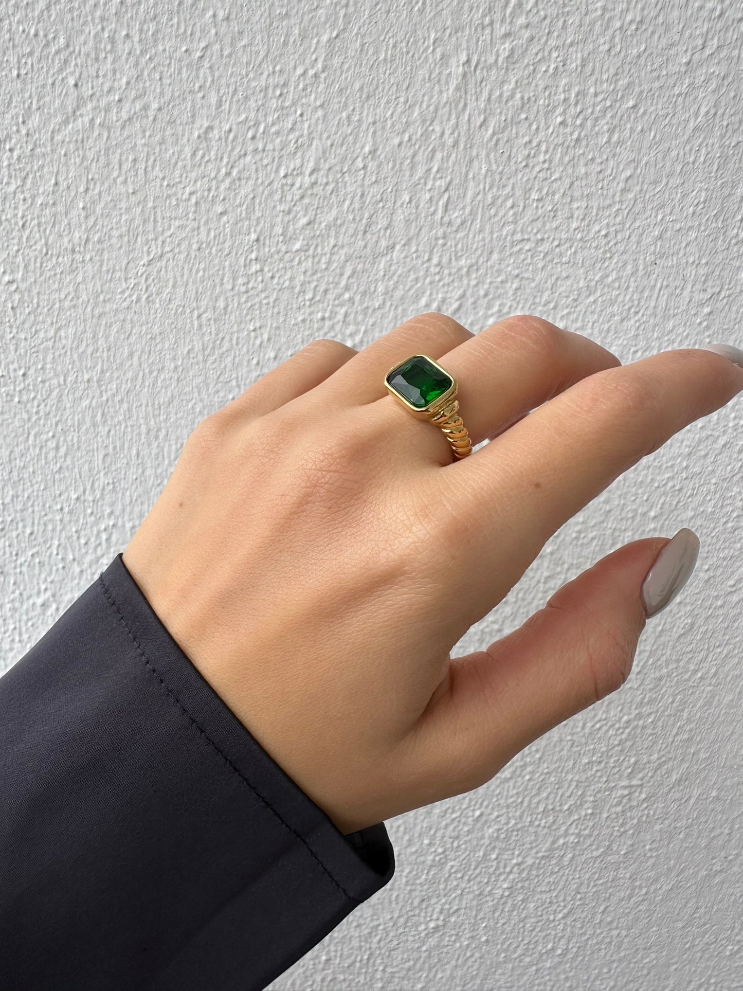 Green Square Zirconia Ring 18K Gold Plated