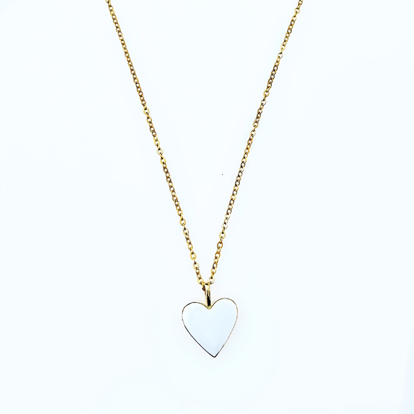 White Heart Necklace 18K Gold Plated