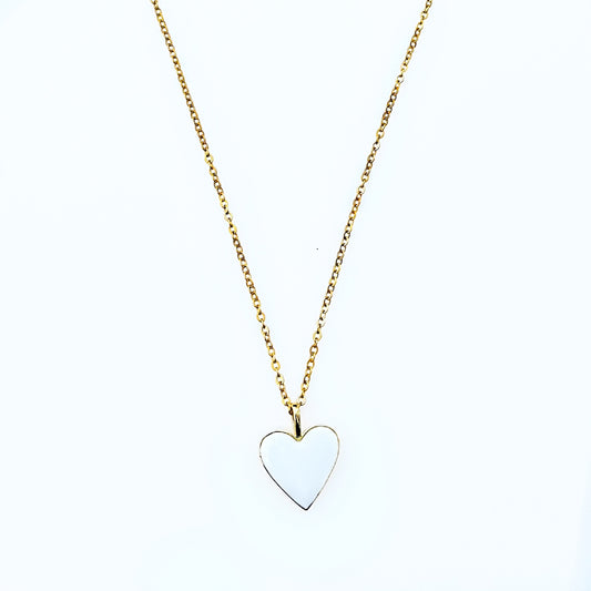 White Heart Necklace 18K Gold Plated