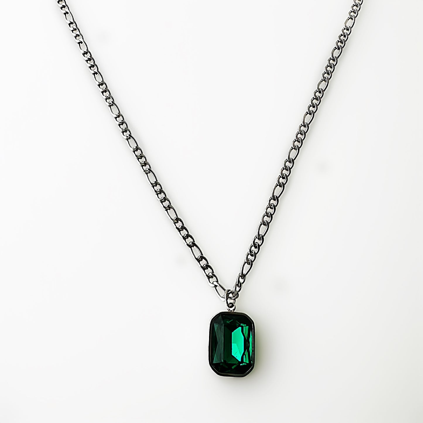 Green Crystal Chain Rhodium Plated