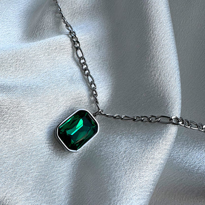 Green Crystal Chain Rhodium Plated