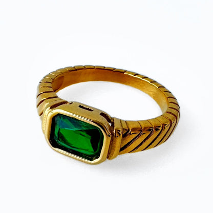 Small Green Zirconia Ring 18K Gold Plated