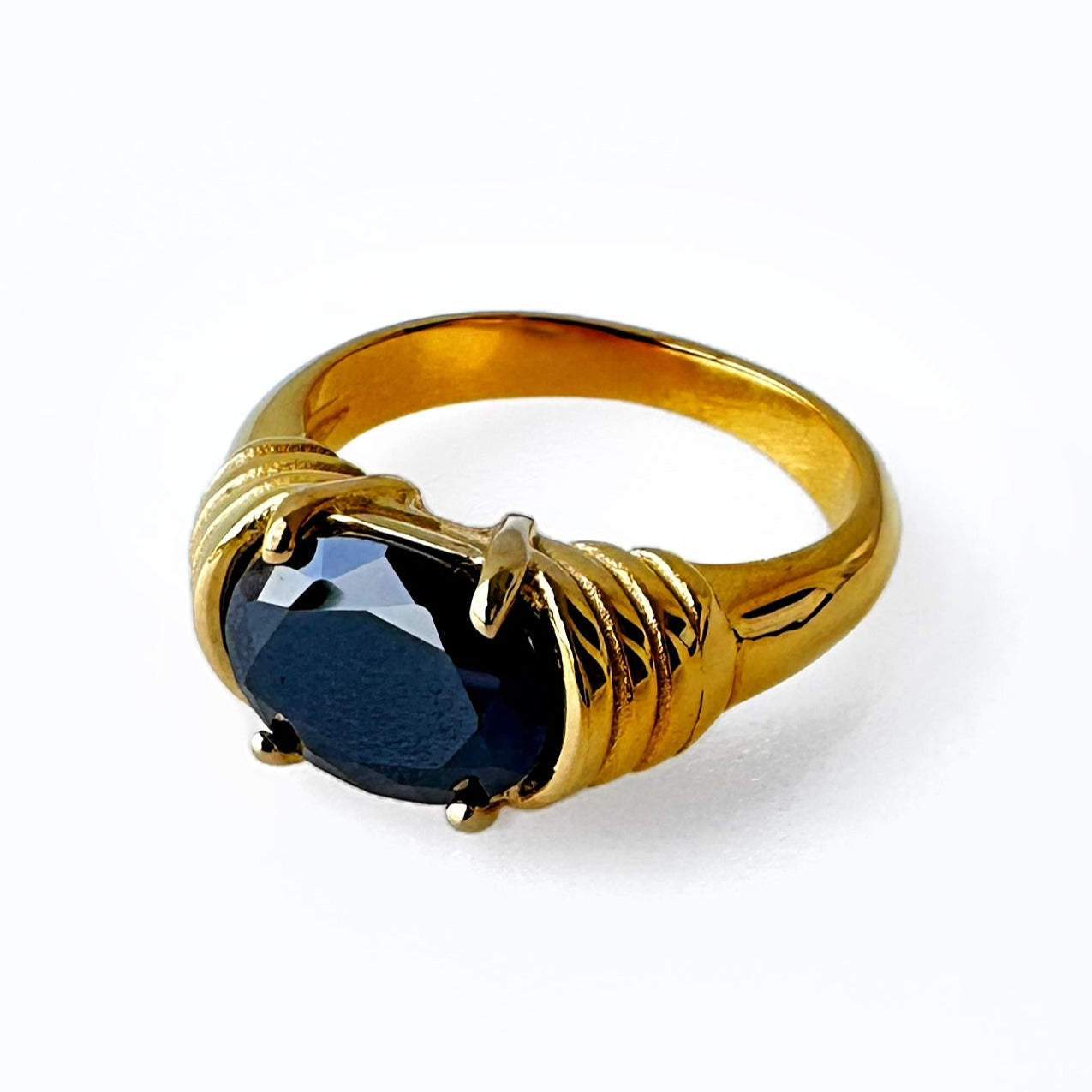 Black Zirconia Ring 18K Gold Plated