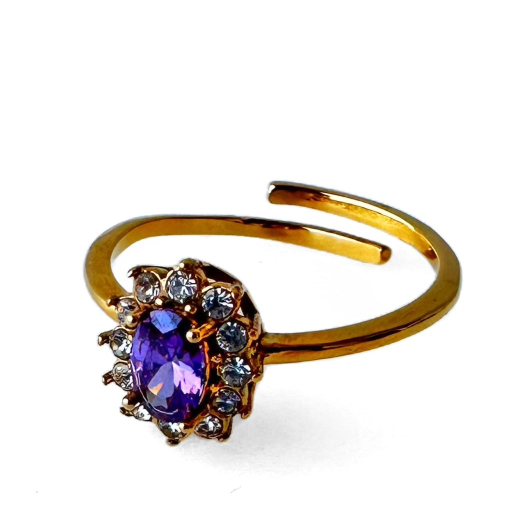 Purple Flower Ring 18K Gold Plated