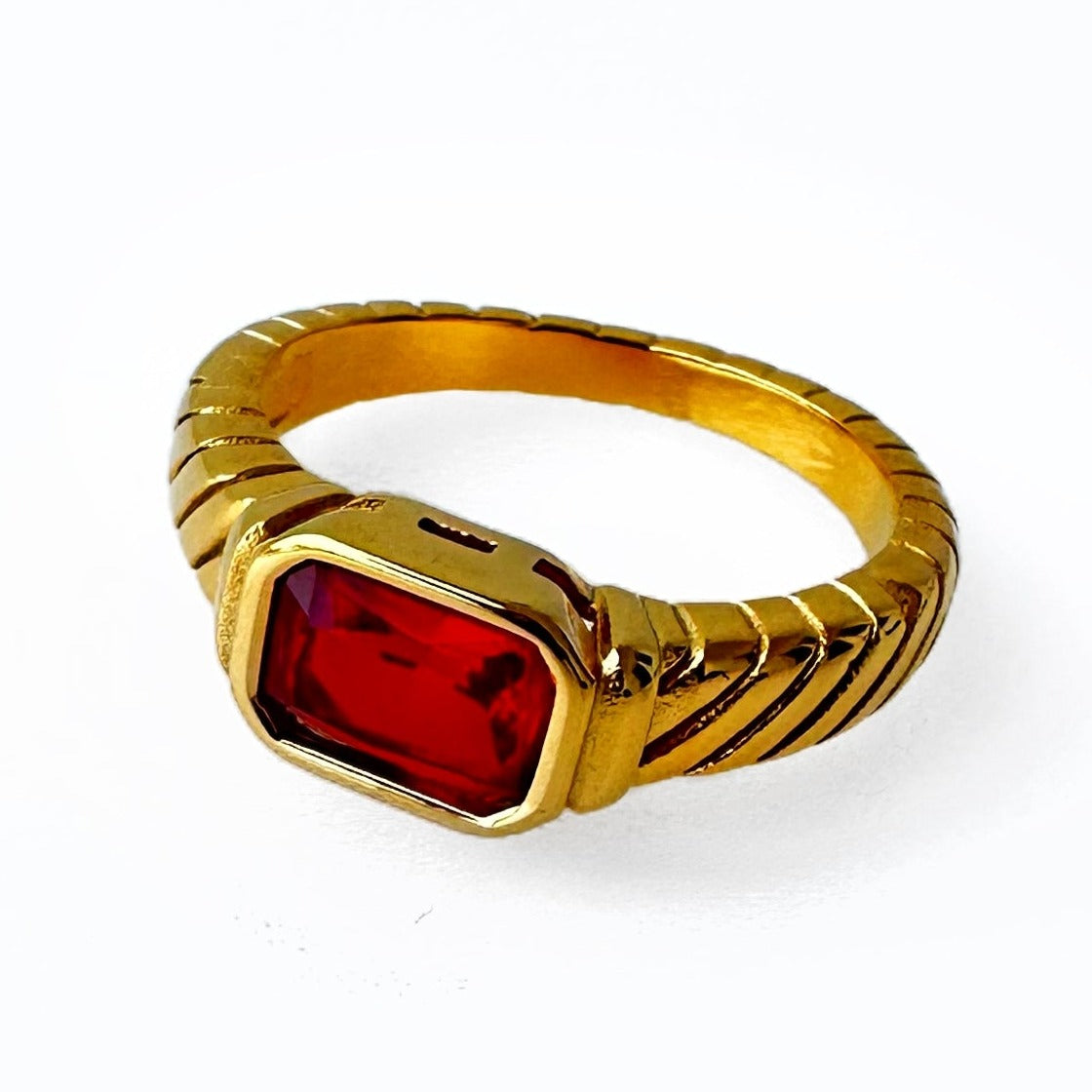 Red Zirconia Ring 18K Gold Plated