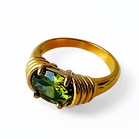 Green Zirconia Ring 18K Gold Plated