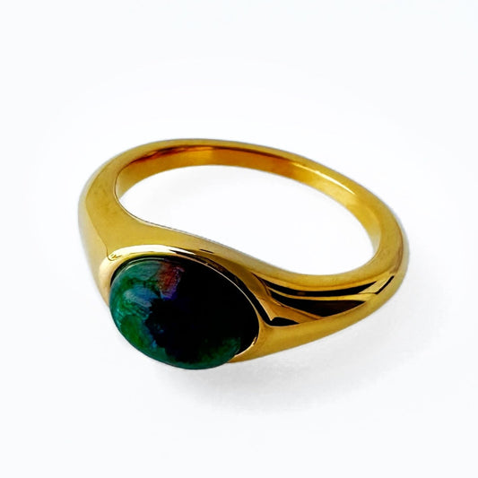 Green Stone Ring 18K Gold Plated